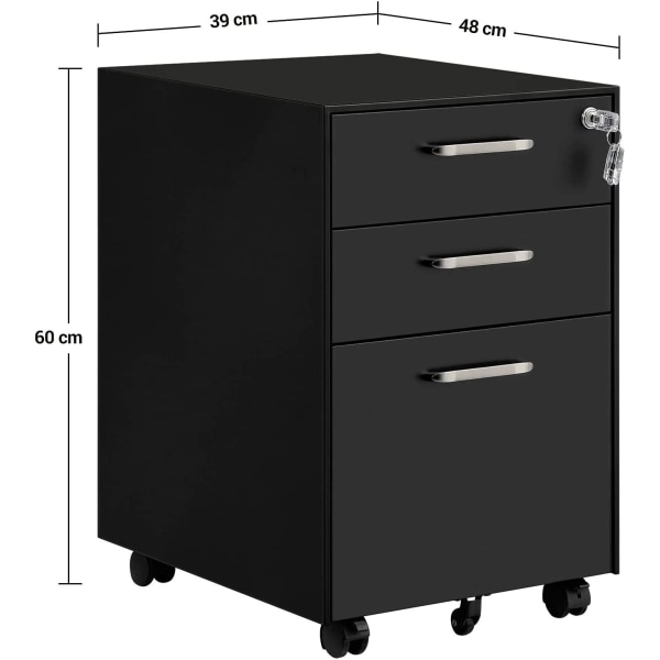 Rootz-laatikosto - Arkistokaappi - Pyörillä - 3 laatikkoa - Arkistot - Asiakirjat - Teräs - Musta - 39 x 48 x 60 cm