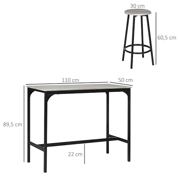 Rootz 5-delade barbordsset - Industriell matsalsset - Kompakt barmöbel - Utrymmesbesparande design - 110 cm x 50 cm x 89,5 cm bord