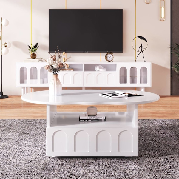 Rootz Cloud -formet sofabord - Stue Centerpiece - Stilfulde møbler - Push -to -Open skuffe - 100 cm x 60 cm x 39,2 cm