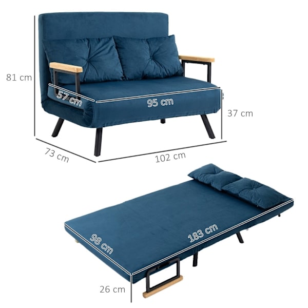 Rootz 2-istuttava samettinen vuodesohva - vuodesohva - Vuodesohva - Säädettävä selkänoja - Parannettu mukavuus - 102 cm x 73 cm x 81 cm - Teräsrunko