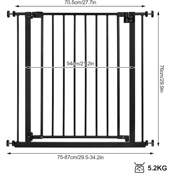 Rootz Safety Door Gate - Barnport - Baby Gate - Justerbar metallram - Enkel installation - 75-87cm x 76cm x 2,5cm