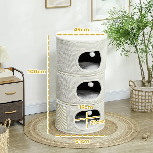 Rootz 4 Tier Cat Barrel - Cat Tower - Sisäinen kissatalo - Scratch & Play - 51 cm Ø x 100 cm H