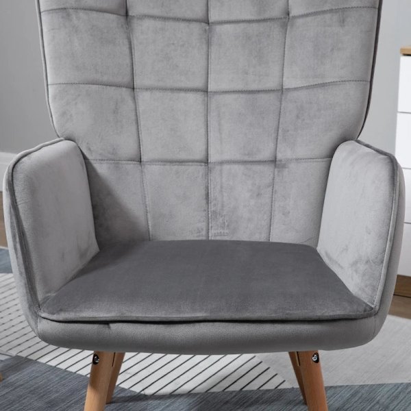 Rootz Lænestol I Retro Design - Læsestol - Velvet Look - Grå - 71cm x 76cm x 101cm