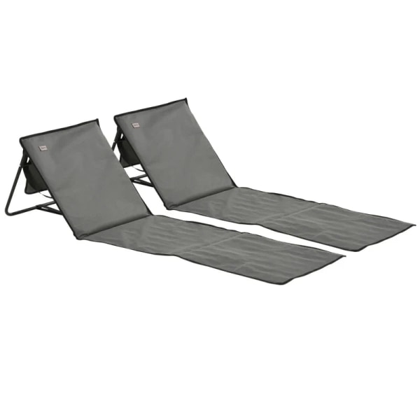 Rootz Beach Lounger - Fällbar justerbar - Ryggstöds sidoficka - Mjuk stoppning - Stålram - Polyester - Grå - 142L x 51W x 40H cm