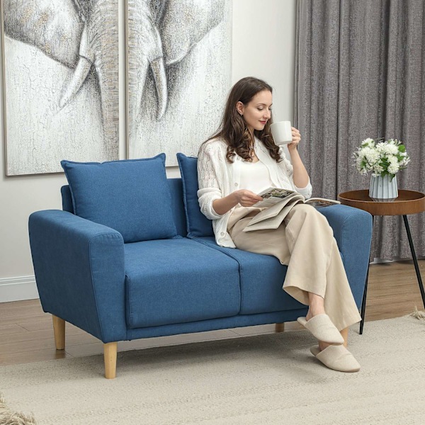 Rootz Two Seater Sofa - Moderne sofa - Stof Loveseat - Eucalyptus træramme - kompakt komfort - 133 x 73 x 81 cm