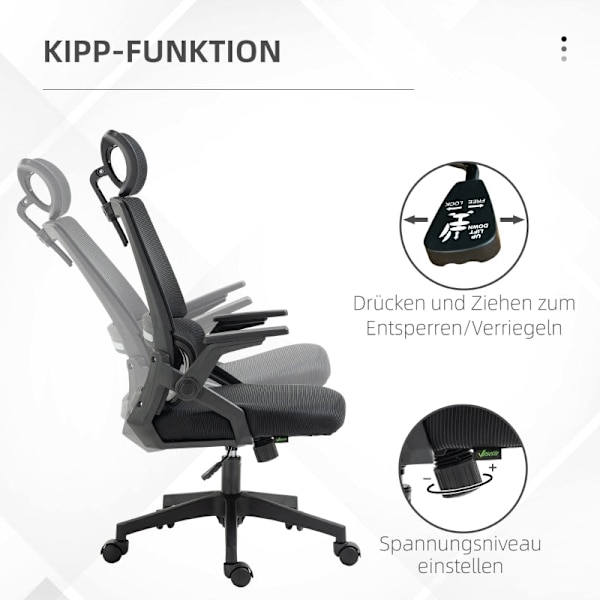Rootz Vinsetto kontorstol - Ergonomisk stol - Justerbar stol - Lændestøtte - Vippefunktion - 58cm x 61cm x 102-119cm