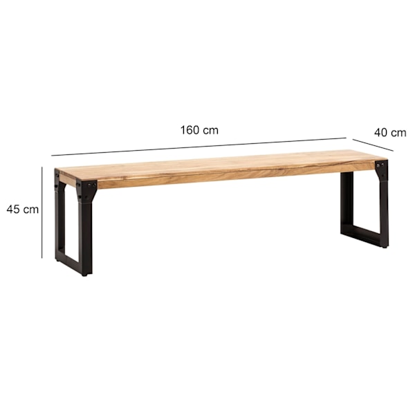 Rootz Massive Dining Bench - Industrial Style - Käsintehty istuimet - Ainutlaatuinen puuleja - Acacia Wood - 160 cm x 40 cm x 45cm