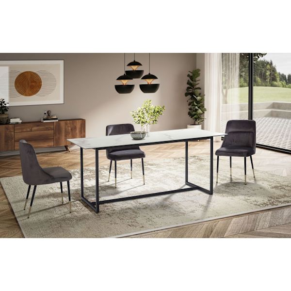 Rootz stort rektangulært spisebord - moderne marmorlook - Robuste metalben - Sæder til 8 personer - 180 cm x 90 cm x 76 cm