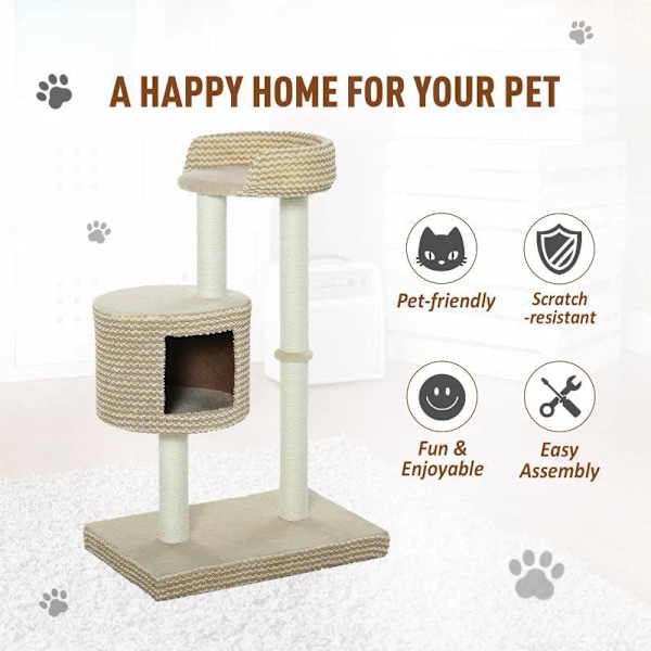 Rootz Cat Tree - beige, kahvi - luokka E1 lastulevy, pehmo, juutti - 24 cm x 16,14 cm x 37,8 cm