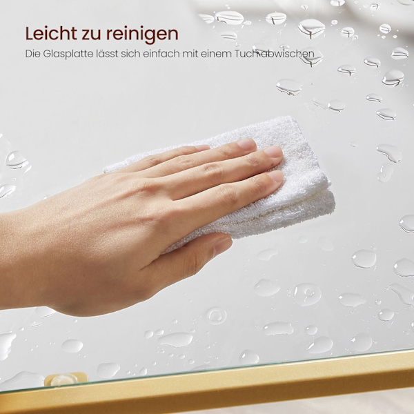 Rootz guldfarvet gennemsigtigt glaskonsolbord - Stålstel - Entrébord - Sofabord - Robust konstruktion - Nem montering - 35 cm x 120 cm x 80 cm