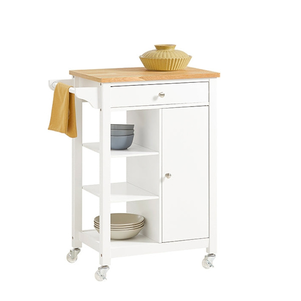 Rootz Kitchen Trolley Cart - Serveringsvagn - Mobil köksö - Spånskiva & MDF-konstruktion - Mångsidig förvaring med låda, hyllor & handdukshållare - Ea