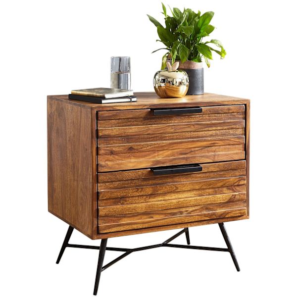 Rootz 60 x 60 x 40 cm Sheesham sidebord - Design natbord boxmadrasser - Sengebord med skuffer - Sideskab med opbevaringsplads - Natbord højt