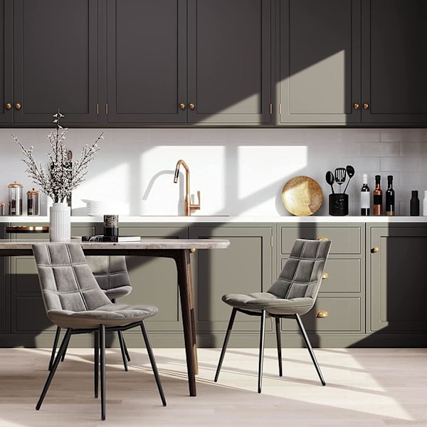Rootz Matstolar - Set med 2 - Köksstolar - Klädda - Sammet - Metall - Grå - 48,5 x 54 x 79 cm