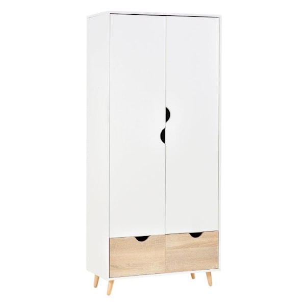 Rootz Garderobe - Garderobeskab Med Stangskuffe - Stue - Soveværelse - Hvid/Natur - 80 x 40 x 180 cm