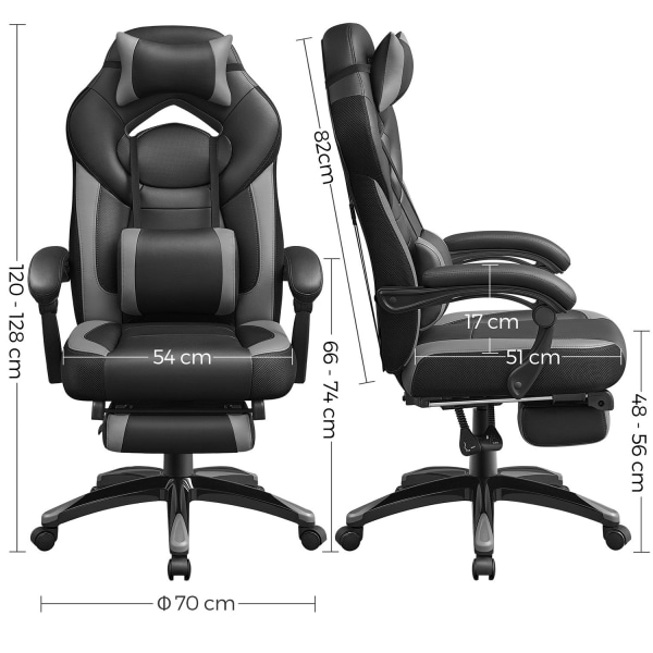 Rootz Gaming Chair - Racing Chair - Kontorsstol - Svankstöd - Justerbart ryggstöd - Imiterat läder - 70cm x 64cm x 128cm