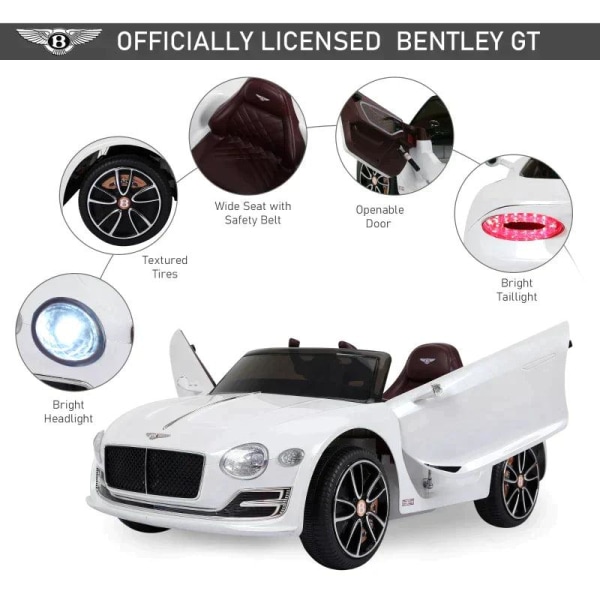 Rootz Elbil för barn - Bentley Gt - Remote Control - Vit - 108 X 60 X 43 Cm
