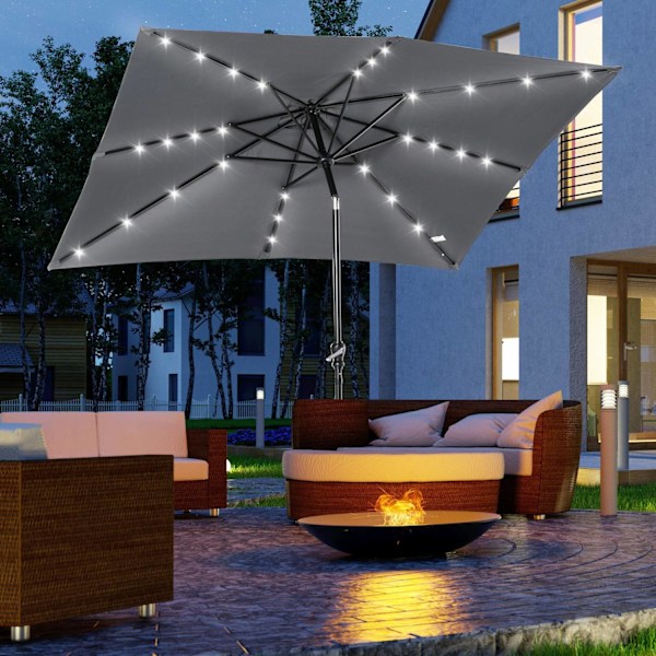 Rootz Garden Parasol - Sun Paraply - Patio Canopy - LED Solar Lighting - Högdensitetspolyester - 268 cm x 205 cm x 248 cm