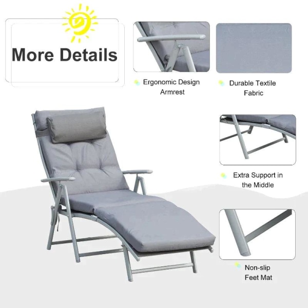 Rootz Solstol - Strandsäng - Trädgårdssäng - Fällbar - Justerbar - Grå - 137 X 63,5 X 100,5 Cm