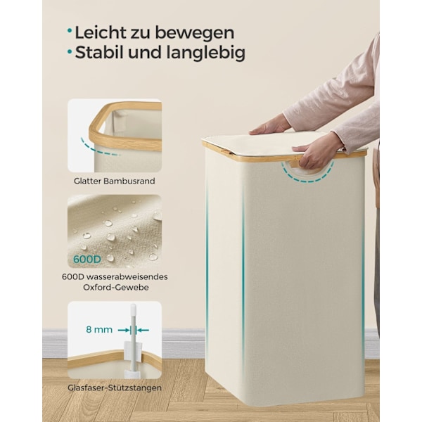 Rootz Vasketøjskurv - Hæmmer - Organizer med to rum - Hvidt låg - 60 cm x 40 cm x 50 cm