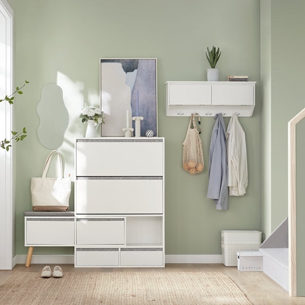Rootz justerbart skoskåp - Skoorganisator - Skoförvaringsbänk - Mångsidig, utrymmesbesparande, enkel montering - Vit - (92-124)x115x24cm