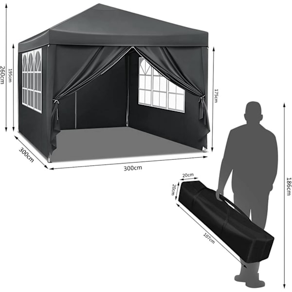 Rootz Premium Outdoor Gazebo - Event Pavillion - Have baldakin - Robust, vandtæt, UV-beskyttelse - Nem opsætning - 3x3m - Metalramme, 210D Oxford stof