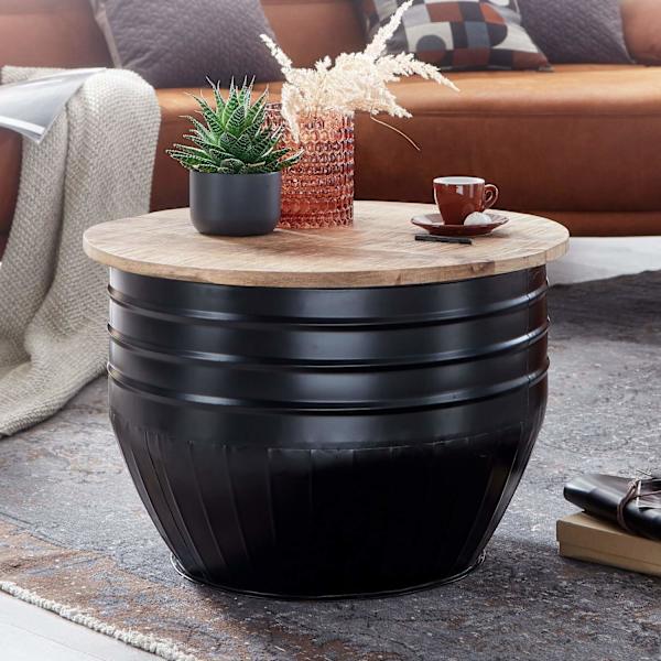 Rootz Sofabord - Opbevaringsplads - Sofabord - Sidebord - Rundt - Sort - Brun - Mangotræ - Metal - 60 x 60 x 41 cm