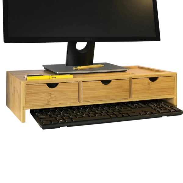 Rootz Bamboo Monitor Stand Computer Screen- Monitor Stand Monitor Riser Desk Organizer med 3 skuffer