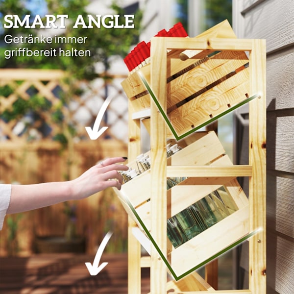 Rootz Beverage Crate Shelf - Träagringsstativ - 3 -Tier Box Organizer - Natural Spruce Wood - 56 x 32 x 112 cm - Perfekt för fester & BBQS