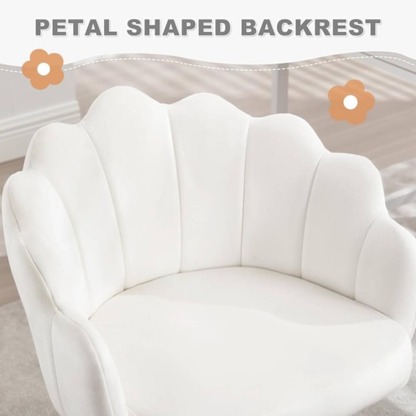 Rootz Petal Design Kontorstol - Velvet Swivel Chair - Ergonomisk lænestol - Justerbar højde - 41cm x 37,5cm - Beige/Pink/Light Grey