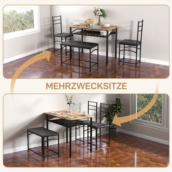Rootz 4 -delt spisestuesæt - Rumbesparende møbler - Kompakt spisestue - Komfortplads - 100 cm x 60 cm x 74,5 cm bord