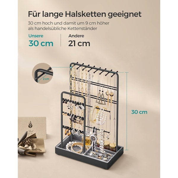 Rootz smykkestativ - Halskædeholder - Øreringeholder - Metal og MDF - 11,5 cm x 19,6 cm x 30,8 cm