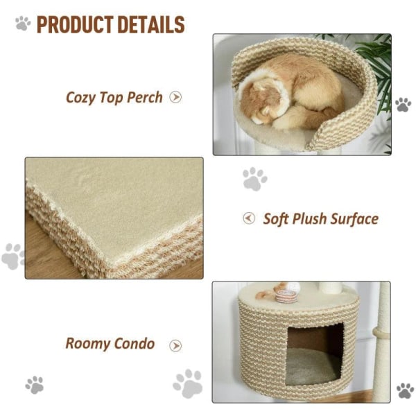 Rootz Cat Tree - beige, kaffe - klasse E1 spånplade, plys, jute - 24 cm x 16,14 cm x 37,8 cm