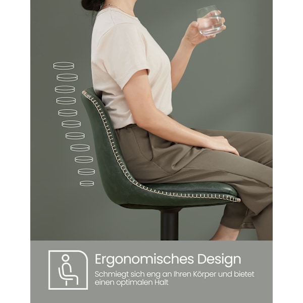 Rootz Forest Green PU Barstolar - Bänkstolar - Vridbara säten - Förkromat stål - Skumstoppning - Justerbar höjd - Ergonomisk design - 44cm x 48cm x (9