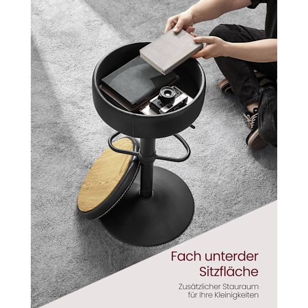 Rootz Barstol - Bänkpall - Vridbar pall - Bekväma sittplatser - 41cm x 41cm x (61,5-81cm) - Bläcksvart