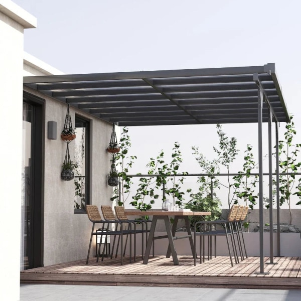 Rootz Pergola Gazebo - Trädgårdspaviljongens kapelltält - Höjdjusterbar - Solskydd - Aluminium - Grå - 435L x 302B cm