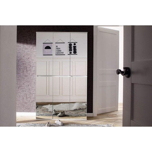 Rootz Mirror Wardrobe - Storage Closet - Clothing Cabinet - Organizer - Dressing Unit - White - 111x191x34 cm