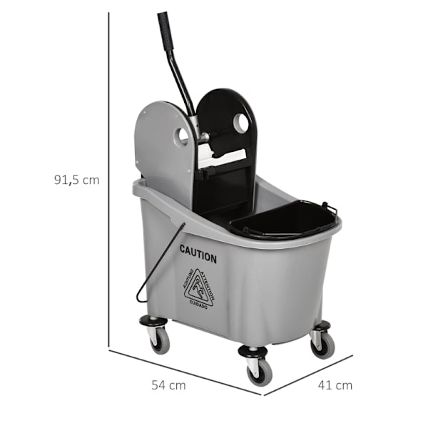 Rootz Industrial Cleaning Cart - Talonmieskärry - Moppiämpäri - Tilavuus 36L - Vedenerotin - Jälkiä jättämättömät pyörät - Muovi ja metalli - 54 cm x