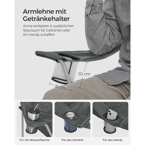 Rootz 2 Pack Slate Grey Camping tuolit - Teräsrunko - Oxford Cloth - Kannettavat taitettavat tuolit - Kevyt - Kompakti - Mukava - 54 cm x 86 cm x 97 c