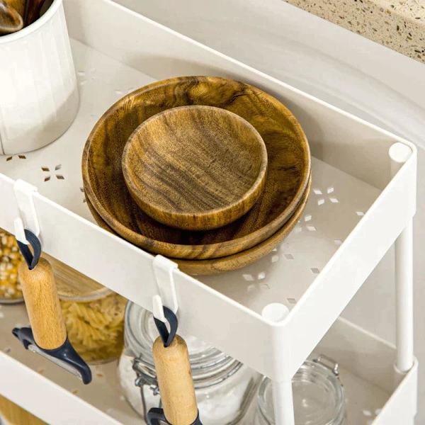Rootz Køkkenvogn - Serveringsvogn - Køkkenvogn - Med 4 hylder - 3 fleksible kroge - 4 hjul - Hvid - 40cm x 19cm x 90cm