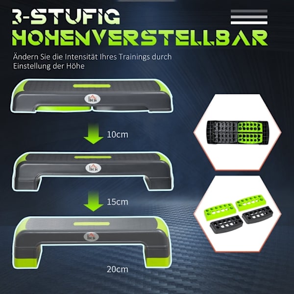 Rootz Justerbar Aerobic Stepper - Stegplattform - Cardio Stepper - Halkfri yta - Justerbar höjd - Slitstark plast - 78cm x 28cm x 20cm