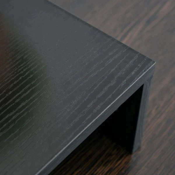 Rootz-skærmstativ - 3 hylder - Længdevinkeljusterbar - Dobbeltskærmstativ - Træhylde - Skærmholder til computer - Sort - 80-117 x 23,5 x 10 cm