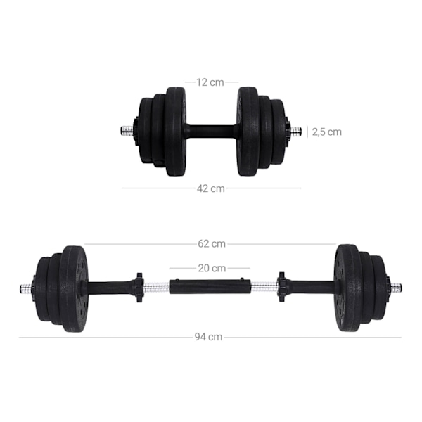 Rootz Hantelset - Viktset - Skivstångsanslutning - Justerbara vikter - Utrymmesbesparande - 10 kg till 30 kg - 69 cm x 62 cm x 73,5 cm
