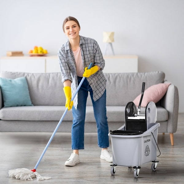 Rootz Industrial Cleaning Cart - Talonmieskärry - Moppiämpäri - Tilavuus 36L - Vedenerotin - Jälkiä jättämättömät pyörät - Muovi ja metalli - 54 cm x