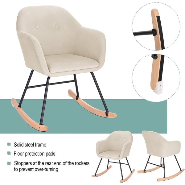 Rootz Velvet gyngestol - Glider - Lounge Chair - Ergonomisk design - Holdbar og robust - Stilfuld tilføjelse - 40cm x 41cm x 84cm