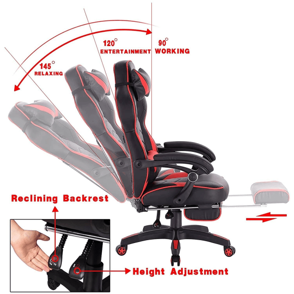 Rootz Ultimate Gaming Chair - Työtuoli - Ergonominen tietokonetuoli - Säädettävä, kestävä, helppo koottava - 121cm-128cm x 45cm-52cm