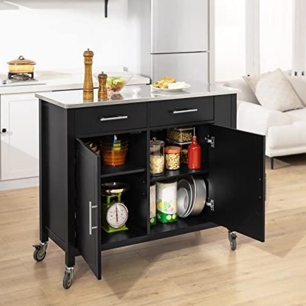 Rootz keittiön säilytyskärry ruostumattomasta teräksestä valmistetulla työtasolla - Kitchen Island keittiökaappikaappi senkki pyörillä