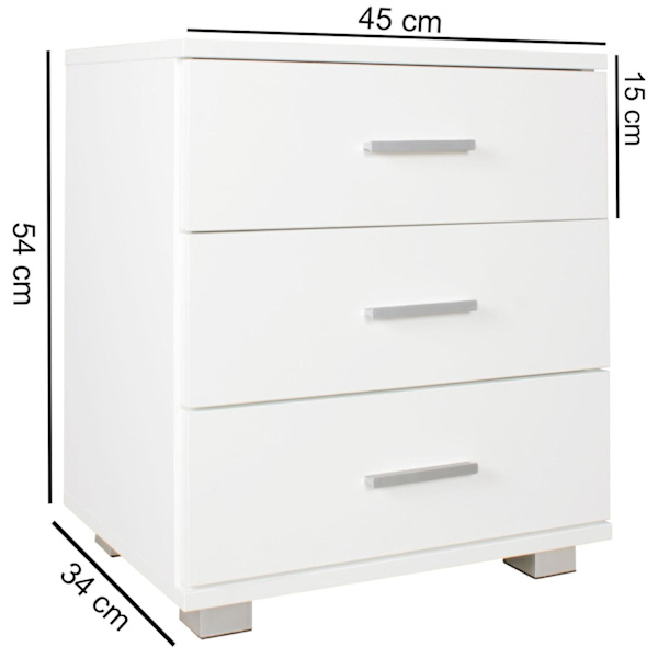 Rootz nattkonsol i trä med 3 lådor vit Design Nattduksbord 45 x 54 x 34 cm - Litet nattduksbord