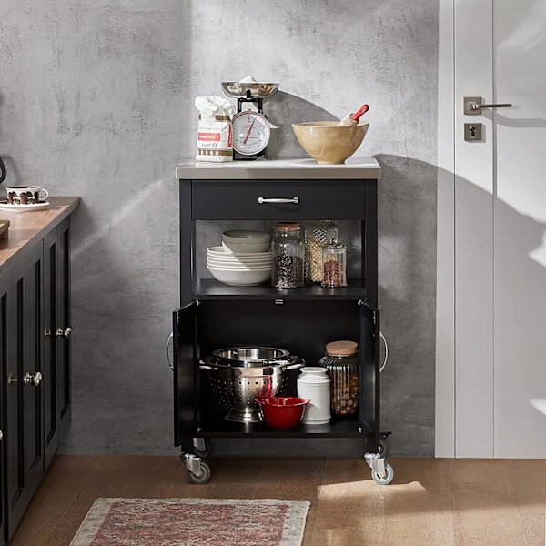 Rootz Modern Köksvagn - Vagn Förvaringsvagn - Serveringsvagnar - Köksskåp med bänkskiva i rostfritt stål