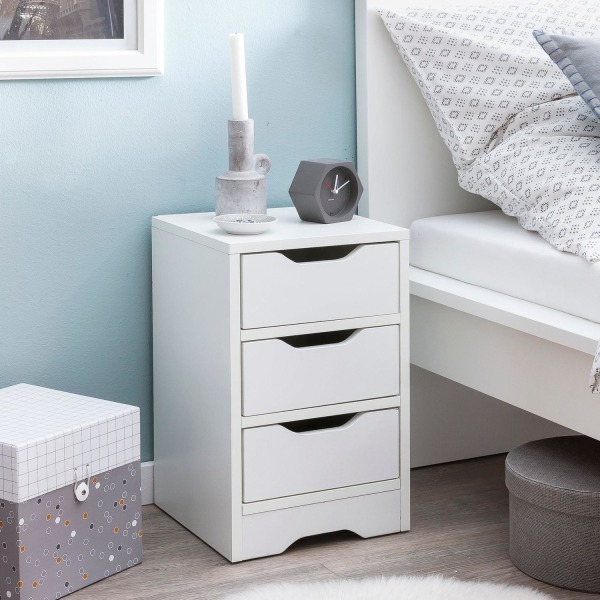 Rootz natkonsol 31x49x31 cm hvid mat med 3 skuffer - Hvidt sengebord med opbevaringsplads - Natbord Simple Modern - Natbord Klein - Natbord soveværels