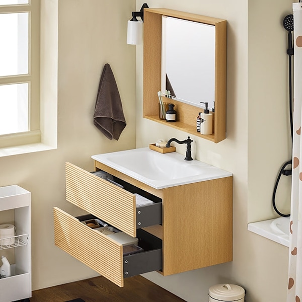 Rootz smalt vaskeskab - Badeværelsesopbevaringsenhed - Vanity Cabinet - Stor lagerplads - 80x52x50cm
